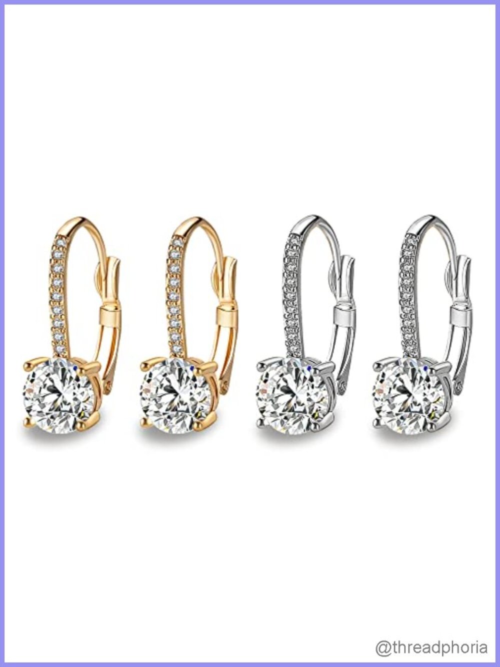 1 Carat CZ Pendant Earrings 18K Gold Plated Lever Back Bridal Jewelry Gift